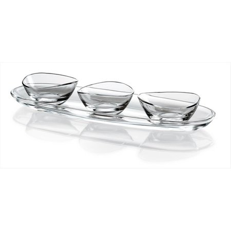 STEADYCHEF US Papaya 19.7 x 6.3 in. High Quality Glass Set Of 1 Small Tray Plus 3 Small Bowls ST2615468